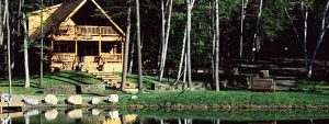 Log cabin on lake