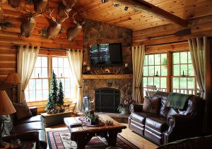 Custom-built fireplace highlights living room